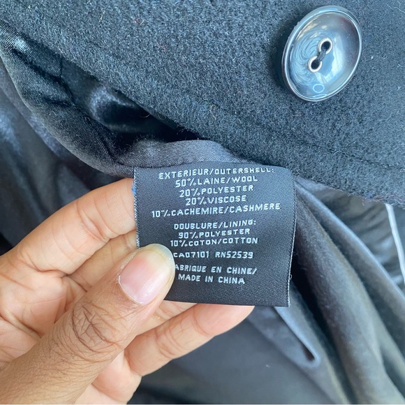 JONES NEW YORK - Cashmere & Wool Warm Timeless Black Long Pea Coat - size 12 - Picture 6 of 16